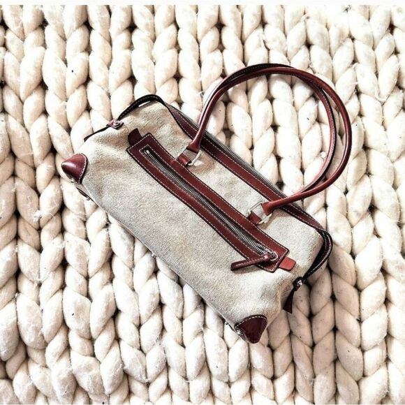 Dooney & Bourke Neutral Canvas Double Push Lock Pocket Satchel, 7.5x13x5 - Picture 8 of 10
